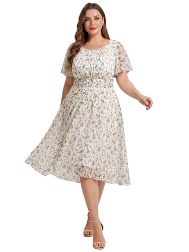 Image of Ever-Pretty Women's Plus Size Formal Wedding Guest Dresses for Curvy Women A Line Chiffon Midi High Low Cocktail Dress