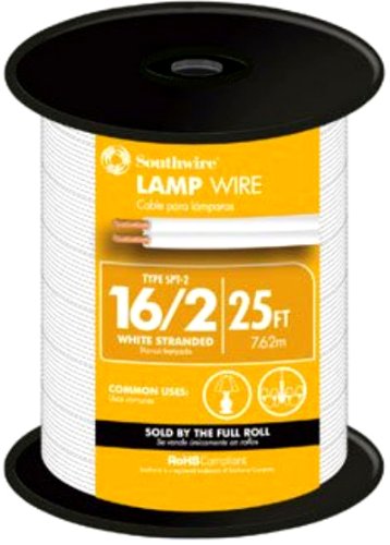 Southwire 55682121 25-Feet 16-Gauge, 2 Conductor 16/2 Type SPT-2 Lamp Service Parallel Cord with Thermoplastic Insulation, White