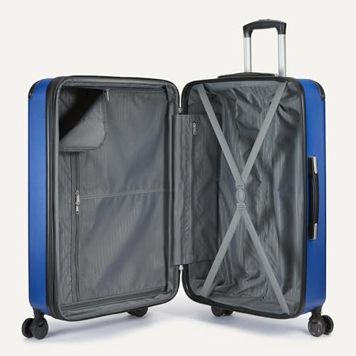 Image of Amazon Basics 4-Piece Hardside Luggage Set with Multidirectional Spinner Wheels, 22 inch Carry-On, 28 inch Checked Suitcase, 15 inch Tote Bag and 10 inch Travel Case, Navy Blue