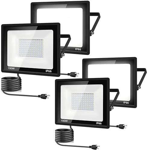 4Pack LED Flood Light Outdoor,150W LED Work Light 15500lm with 6FT US Plug