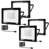 STARFISHHOME 4Pack 150W LED Flood Light Outdoor,15500LM LED Work Light with US Plug,6000K Daylight White,IP67 Waterproof Outdoor Floodlights for Yard,Garden,Playground