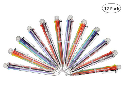 6-en-1 Stylos à Bille Rétractable,12 Pièces Multifonction Presse Couleur Multicolore Stylos pour Fournitures de Bureau Scolaires étudiants Cadeau pour Enfants (6 Couleurs)