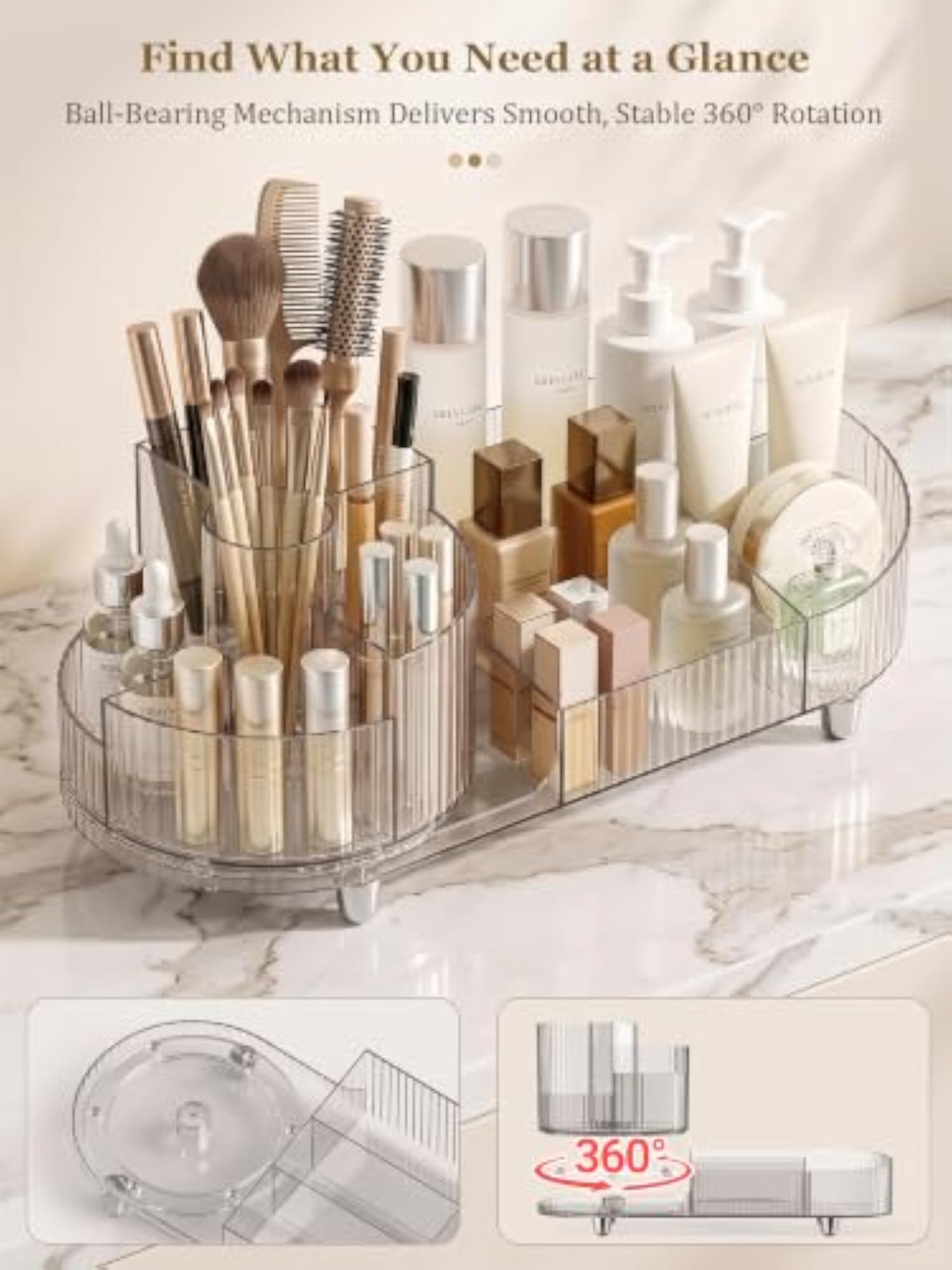 Rotating Clear Makeup Organizer for Vanity Countertop