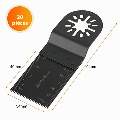 20 pcs 34mm Outil Multifonction Lames Lame Oscillante, lames skill multifonctions en Acier au Carbone, Marqueurs de profondeur intégrés, DIY pour Scier Couper Racler Façonner Polir