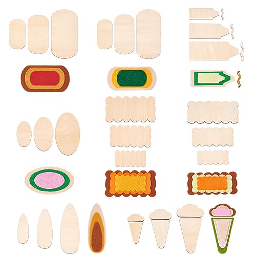 NBEADS 24 Pieza de Recorte de Madera Sin Terminar, Piezas de Madera Sin Terminar Ovaladas/Lágrima/Nube/Triángulo/Rectángulo/Rebanadas En Forma de Lápiz para DIY Decoración Scrapbooking, Naranja