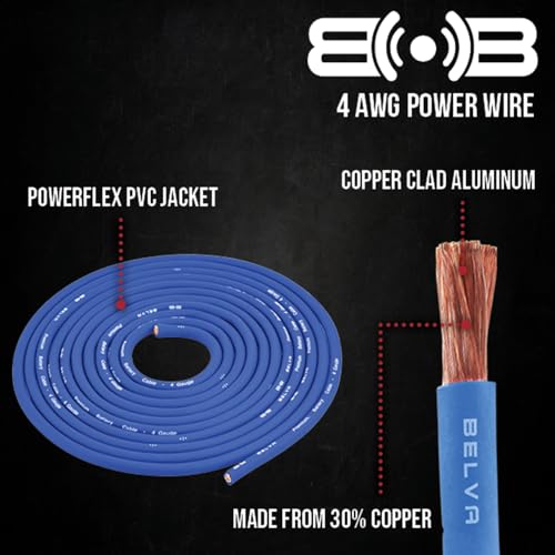 Image of Belva True 4 Gauge AWG Premium CCA Complete Amplifier Wiring Kit with OFC 4-Channel RCA Cable - BAK44BL Blue