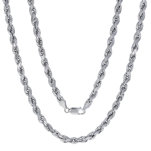 Nuragold 10K Real White Gold 5mm Solid Rope Chain Diamond Cut Necklace (20