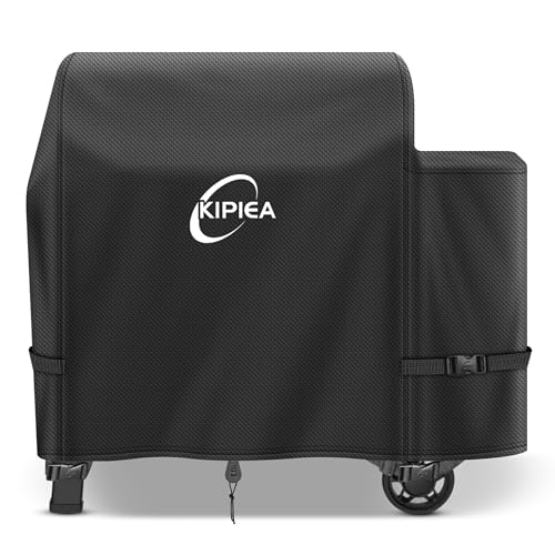 Image of Kipiea 600D Heavy Duty Pellet Grill Cover for Weber Searwood XL 600 & Smoque XL, Waterproof Wood Pellet Smoker Cover with Windproof Buckles, UV Resistant, No Tear, No Fading