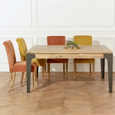 Robin des bois - Baltimore : Table carrée en Acacia et métal 1 rallonge 10 Couverts Teinte Claire