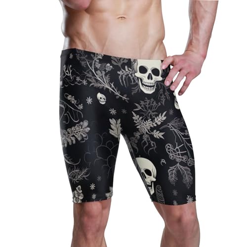 UMIRIKO Sugar Skull Skeleton Gothic Flowers Swim Jammers for Men Athletic Durable S B0400600