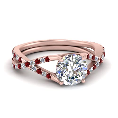 Image of Choose Your Gemstone 4 Prong Split Twisted Diamond CZ Ring Rose Gold Plated Round Shape Split Shank Engagement Ring Minimal Modern Design Birthday Gift Wedding Gift US Size 4 to 12