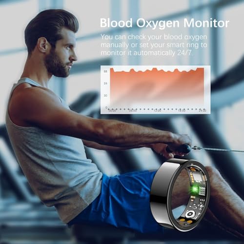 Image of Ring Health Tracker for Women Men, Fitness Ring with Heart Rate, Blood Oxygen, Sleep Monitor, Calories, Step Counter, IP68 Waterproof Smart Ring for iPhone & Android, No Subscription Fee (Black, 12#)
