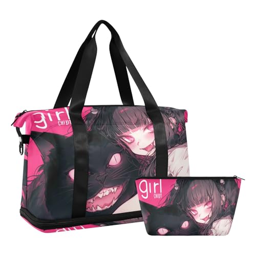 Bolsa de viaje Black Psycho Anime para hombres y mujeres activa con bolsillo húmedo