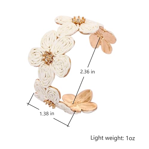 Raffia Colorful Flower Cuff Bracelet For Women Statement Chunky Spring Summer Floral Tropical Beachy Vacation Wide Open Bangle Boho Jewelry Accessories2