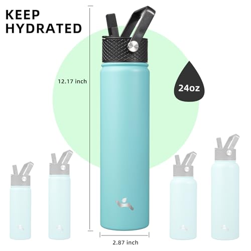 Insulated Water Bottle 24oz Stainless Steel Sport Bottles with 3 Lids,Turquoise - Image 4