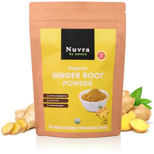 Nuvra by Nature Organic Ginger Root Powder – 1 lb | Premium Aromatic Spice and Seasoning for Cooking,Baking &Tea | 100% Pure & Natural, USDA Certified Organic | Sourced from India