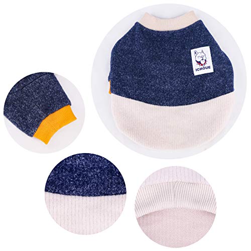 Ichoue Pet Dog Crewneck Sweater Color Block Pullover Winter Warm Clothes For French Bulldog Pug Boston Terrier - Navy And Beige/Large #TOP5