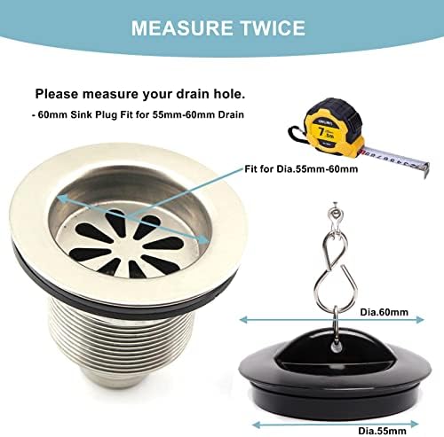 Duxzomk Kitchen Sink Plug,Drain Stopper Universal Bath Plug with Metal Ball Chain for Bathtub, Bathroom,Sink Plug Size Ø 60 to 55 mm