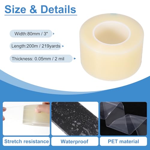 Image of PATIKIL Removable Protective Film Tape, 3 Inch x 656 ft PE Surface Protective Scratch Film Tape Roll for Furniture Electrical Appliances Plastic Hardware High Stickiness Clear