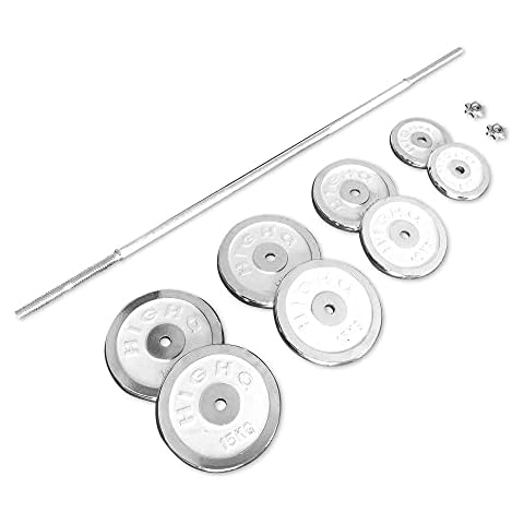 Barbell Weight Set with Bar 210-Pound Adjustable Chrome Cast Plates Set for Men Women Squat Deadlift Home Gym Weights Lifting Equipment Cover