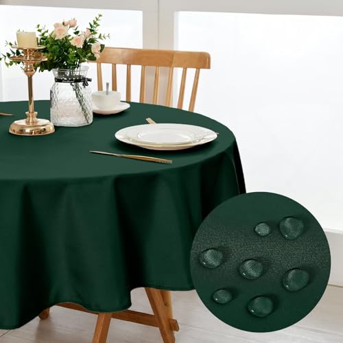 DWCN Christmas Decorative Round Tablecloth Round Table Cloth 140cm Diameter Wipeable Tablecloths Wipe Clean Tablecloth Green Table Cloth Polyester - Image 2
