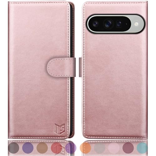 Étui Pixel 10 et 10 Pro SUANPOT en cuir rose gold avec porte-cartes intégré