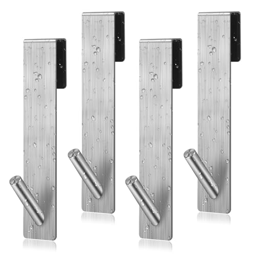 LURICO 4 Pièces Crochets de Porte de Douche, Porte Serviette Sans Perçage, éléments en Acier Inoxydable pour Portes de Douche Sans Cadre
