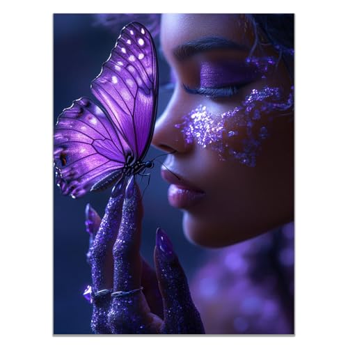 QUSAAOU Arte Pared Mariposa morada sobre mano rasgo gráfico sutil Moderno Pinturas Para Pared Dormitorio Decoracion Estilo Vintage Para DecoracióN Para Sala Estar Dormitorio BañO-30x45cm1 Sin marco