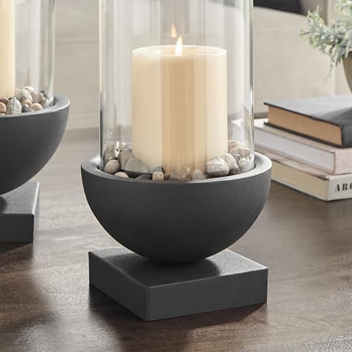 Danya B SE3268 Modern Black Metal Bold Pedestal And Glass Pillar Hurricane Candle Holder thumb #4