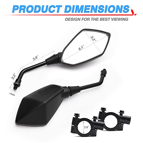 Image of MICTUNING Universal Hawk-eye Motorcycle Convex Rear View Mirror 2 Pack | 10mm Bolt & 7 /8 inch Clamp, 6.1 inch Convex Glass, 360 Adjustable Ball Joint, ABS & Steel Structure