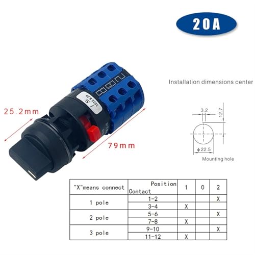 Selector principal de cambio de 22mm para control de motores trifásicos LW26-20S 20A 2