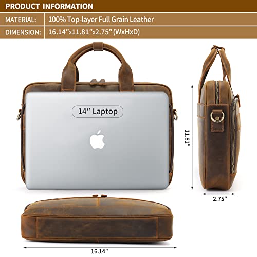 Jack&Chris Men's Genuine Leather Briefcase Messenger Bag Attache Case 14" Laptop, MB005B