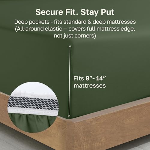 Image of California Design Den Organic Cotton Twin XL Fitted Sheets, Olive Green