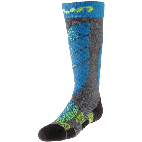 UYN Jungen Ski Kinder Socke, Grau (Medium Grey Melange/Turquoise), 28 EU