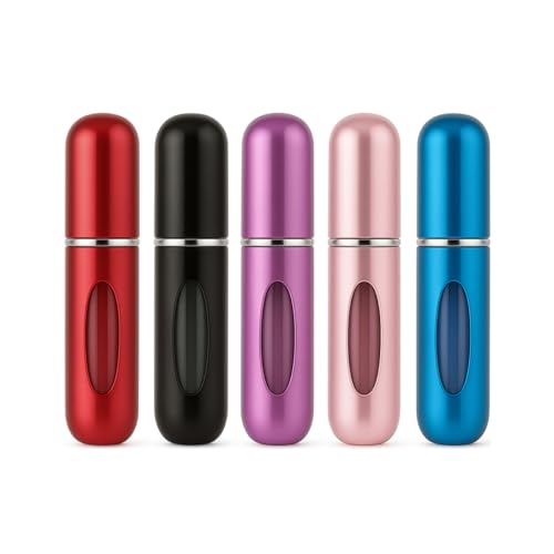 Kit 5 Frascos Porta Perfume Recarregável Spray Bolso Portátil Para Viagem 5ml Mini Atomizador Cores Sortidas Para Bolsa Necessaire Refil de Perfume Compacto Leve Super Prático - Premium Loreal Shop