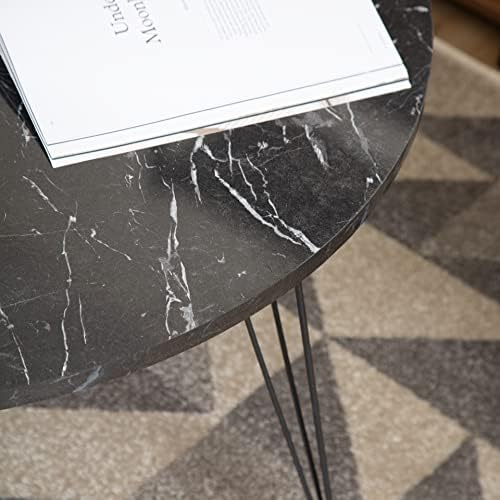 Bravich Marble Effect Round Coffee Table for Home Office and Family Use | Gold Colour Legs, Black Marble Effect Top| Modern Retro Style