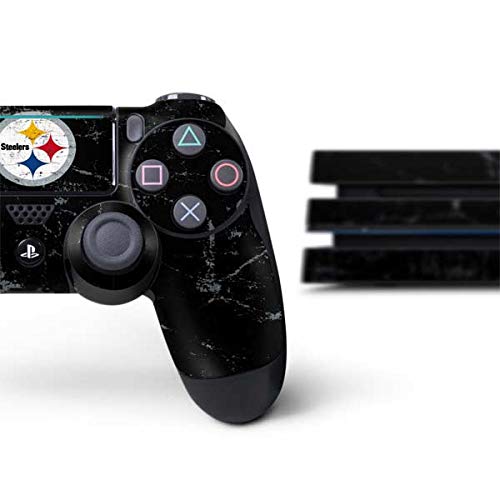 Skinit Decal Gaming Skin Compatible with PS4 Pro Console and Controller Bundle - Officially Licensed NFL Pittsburgh Steelers Distressed Design