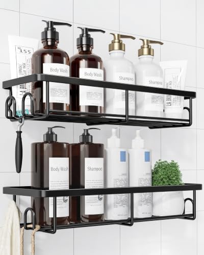 Kitsure Estanteria Baño Acero Inoxidable 2 Piezas sin Taladro, Negro Kitsure Estanteria Baño Acero Inoxidable 2 Piezas sin Taladro, Negro