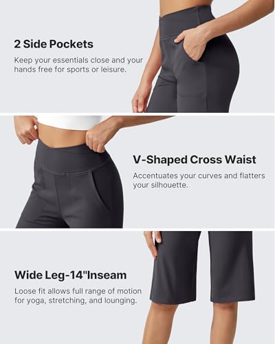 Image of G4Free Capri Pants for Women 14 inch Knee Length Wide Leg Yoga Capris Dressy Casual Summer Crop Pants with Pockets