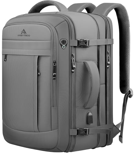 55L Travel Laptop Backpack with USB, Water-Resistant, Grey