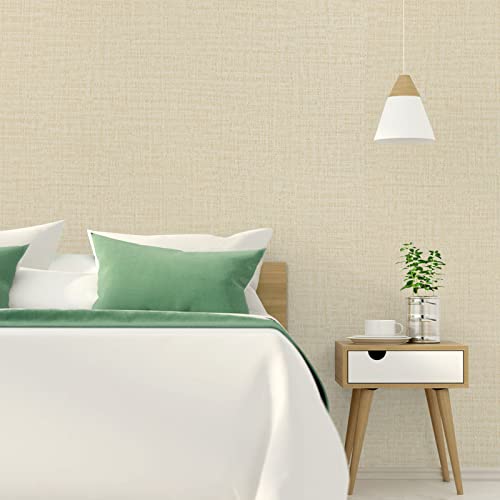 Tanone Cream Linen Wallpaper Pvc Self-Adhesive Peel And Stick Diy Wallpaper Faux Imitation Cloth Vinyl Film Wall Sticker Solid Color Decorate Furniture Bedroom (15.8 In X 118 In) #TOP2