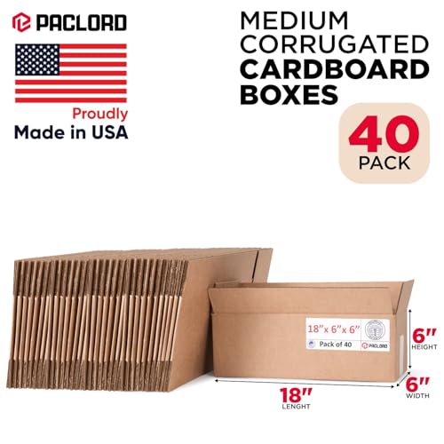 Image of Long Cardboard Boxes 18 inchL x 6 inchW x 6 inchH (Pack of 40) - USA-Made Packing Boxes for Moving, Shipping, or Storage - USPS, UPS, FedEx Approved - Professional Packing Supplies for Moving