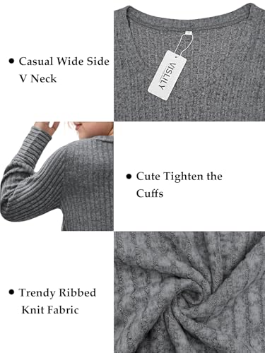 Image of VISLILY Womens-Plus-Size-Dressy-Tops Casual V Neck Long Sleeve Knit Sweater