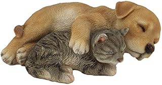 G&H Decor Cat and Dog Resin Lawn Statue  Hand Painted Ornament Figurine with Amazing Detail  Frost Resistant Garden Sculpture Suitable for Indoor or Outdoor Use  Puppy Kitten Patio Gift (Sleeping)