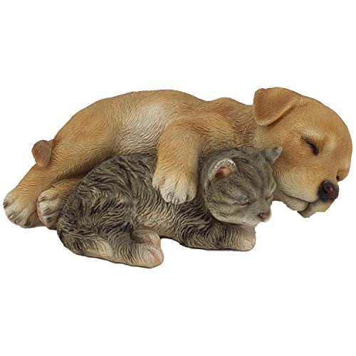 Statue réaliste en pour Chat et Chien - Figurine Peinte à la Main - adaptés pour Une Utilisation en intérieur ou en extérieur - Ornement de pelouse résistant au Gel et à la décoloration (Dormir) Cover