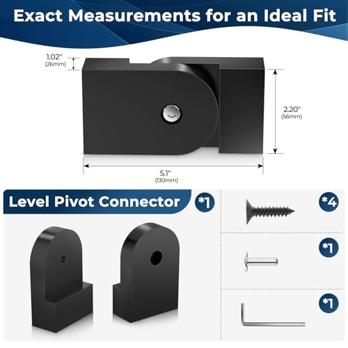 Image of 1 Pack Black Level Pivot Connector for Stainless Steel Flat Handrail,180 Adjustable Hand Rail Fitting for Top Railing, High Strength POM Connecting Block for Horizontal Handrail