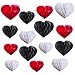 Decorations 15pcs Honeycomb Ball Paper Heart Tissue Paper Hanging Party Decorations for Valentine's Day Engagement Wedding Heart Themed Birthday (White，Red，Black)