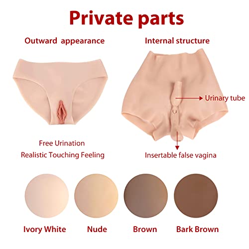 YIQI Silicone Panty with Pee Device Silicone Briefs Food Grade for Crossdresser Drag Queen (Nude Color, Cropped Pants)3
