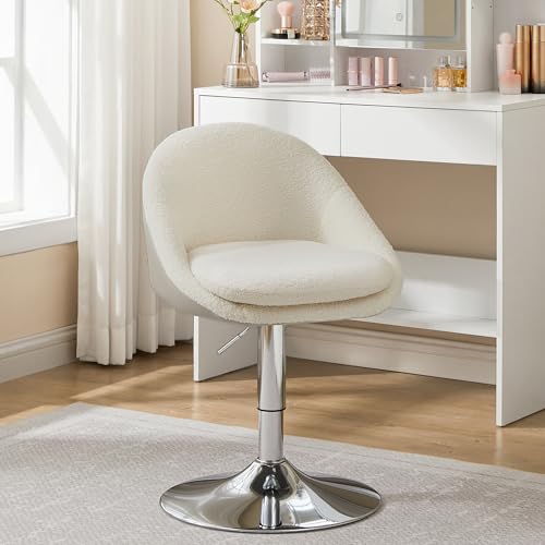 VASAGLE Chaise Réglable, Chaise de Coiffeuse, Fauteuil de Bureau Pivotant, Tabouret de Bar avec Dossier et Socle, en Acier, pour Bar, Bureau, Coiffeuse, Salle à Manger, Blanc Crème LJB100W01