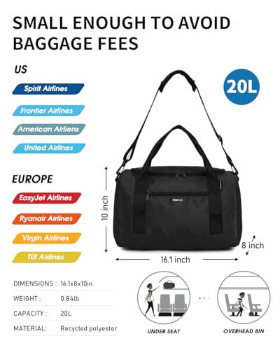 ECOHUB 16'' Personal Item Bag Mini Duffel Bag Small Travel Bag Underseat Carry on Bag for United Airlines Gym Bag for Women and Men2